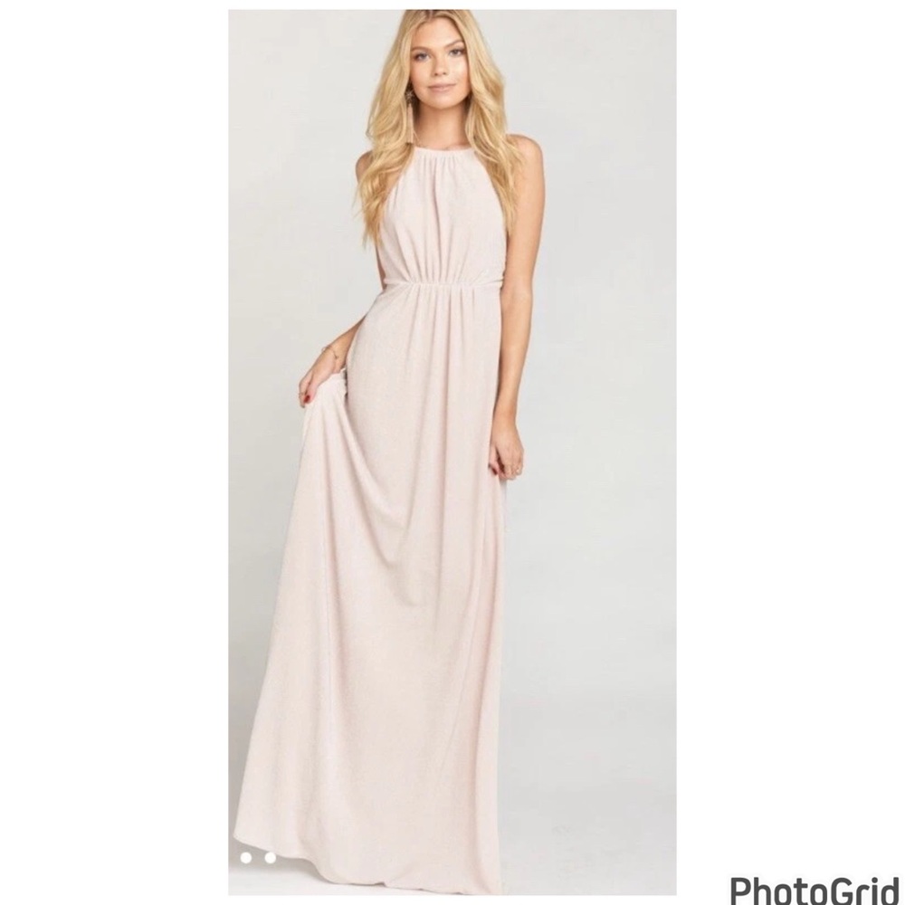 Show Me Your MuMu Blush Crystals Shimmer Maxi Dress NWT